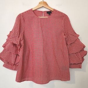 Who What Wear Ruffle Puff Plaid Top
